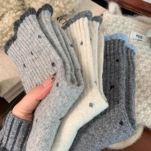 Women Thermo Lounge Socks Polka Dot Mid Calf Sweat Absorbing Polyester Fiber Autumn Winter Casual Wear - Product Image 3