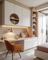 Armoire personnalisée pour enfants, armoire de rangement pour chambre d'enfant avec bureau, meubles pour enfants en bois massif moderne
