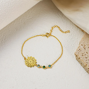 Bracelet en acier inoxydable avec pierre de <span class=keywords><strong>naissance</strong></span> personnalisée, étanche, avec charme floral vintage, pierre CZ, sans rouille - Product Image 3