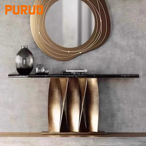 <span class=keywords><strong>Tavolo</strong></span> Consolle d'Ingresso PURUO in Acciaio Inox Dorato con Specchio e Piano in Marmo per Soggiorno e Corridoio - Product Image 2