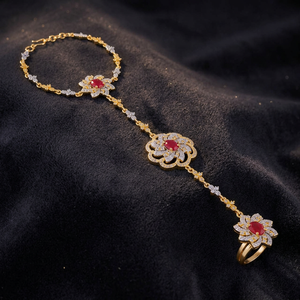 Pulsera de Cadena y Eslabones con Rubíes Chapados en Oro de Último Diseño para Mujer - Regalo para Aniversario, Boda y Otras Ocasiones - 50705 - Product Image 3