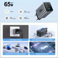 Chargeur mural pour téléphone portable KYT 65W AVS LED LCD Smart PD Type USB C GaN Super rapide 2 ports multiports avec affichage numérique