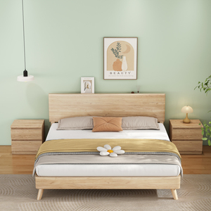 Natural Nightstand 19.7 Inch 2 <b>Drawers</b> Handle Free Design Thickened Top Plate Small <b>Side</b> <b>Table</b> - Product Image 4