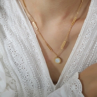 Collier pendentif en zircon plaqué or, pierre ronde transparente, chaîne en acier inoxydable, pour cadeau, fête, mariage