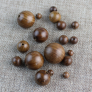 Cuentas redondas sueltas de sándalo dorado de 6-20 mm para la fabricación de pulseras, cuentas de madera pulida - Product Image 2