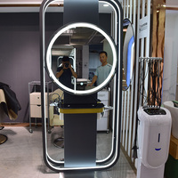 Station de miroir de coiffure pour salon de coiffure, outil pour miroir, forme ronde, avec LED, éclairage, haute qualité, prix usine
