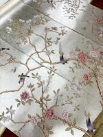 Papier peint mural personnalisé en feuille d'argent, panneau mural floral, branche d'arbre, oiseau, décoration murale intérieure de luxe pour villa, hôtel, chambre à coucher