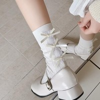 Chaussettes à lacets pour femmes, chaussettes à nœud à la cheville, côtelées, noires et blanches, élégantes, décontractées, pour tous les jours, occasions habillées, chaussettes tendance