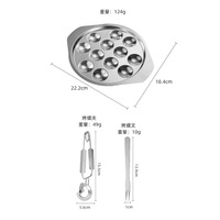 Ensemble de vaisselle jetable classique pour escargots grillés en 3 pièces, comprenant une assiette en acier inoxydable, un clip, une fourchette, des outils pour les fêtes de fruits de mer