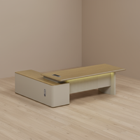 Bureau de direction convertible haut de gamme en MDF de qualité E1 avec rangement, écologique, grain de bois vif, procédé de succion, ergonomique et incurvé