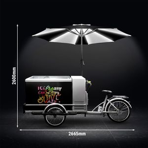 Vélo à glaces GGM Gastro en acier inoxydable - Conception à 3 roues - Auvent LED - Compartiments isolés - Pour 7 contenants de 5 litres - Utilisation en extérieur - Product Image 2
