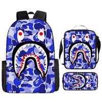 Sac à dos d'école camouflage requin grande capacité léger en tissu Oxford avec doublure en nylon pour étudiants