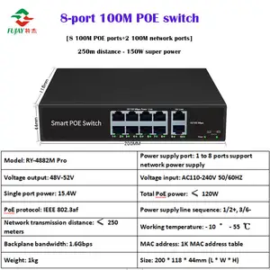 8 बंदरगाह 10/100/1000m के साथ Poe स्विच 1 Rj45 अपलिंक पर 802.3af मानक निर्मित में अप्रबंधित नेटवर्क स्विच