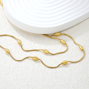 Collar de cadena de serpiente de doble capa con cuentas ovaladas, colgante geométrico simple de aleación de zinc, joyería de moda para mujer - Product Image 3