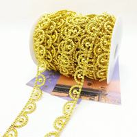 Décoration de chapeau ethnique DIY, 15M de bordure en plastique en forme de demi-cercle festonné avec perles dorées en éventail, très vendue pour Noël et les vêtements