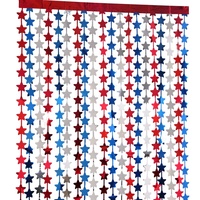 Rideau à franges en feuille d'aluminium étoiles rouges, bleues et argentées, toile de fond patriotique pour les décorations de fête du 4 juillet de l'USA