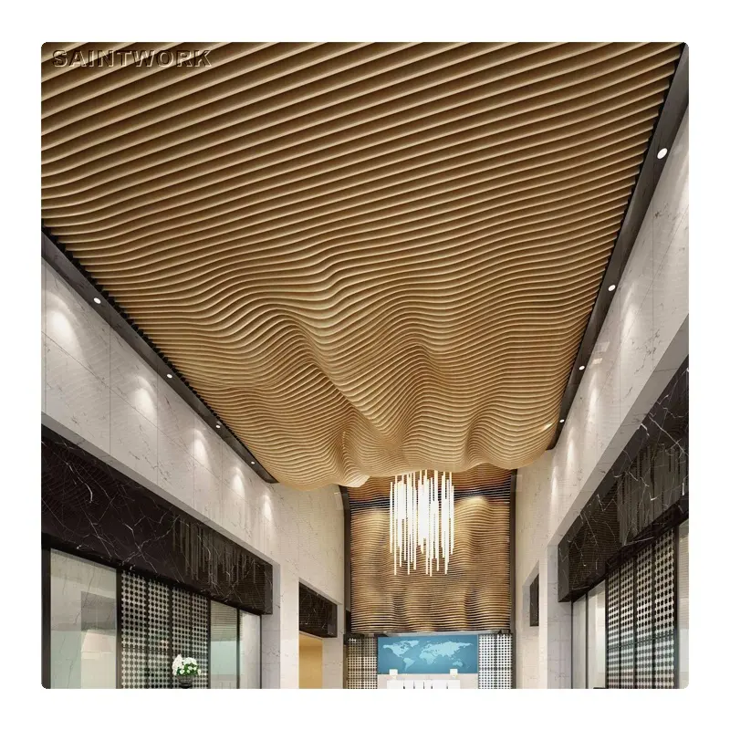 İç tavan dekoratif malzeme 3D dalgalı ark Metal alüminyum profiller şerit profil tavan Panel Pop asma tavan salon için