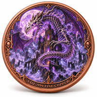 Pièce de monnaie d'imitation en cuivre pur 999 de 1 oz, électroplaquée, série Halloween, Dragon 3D en relief, couleur UV, artisanat métallique