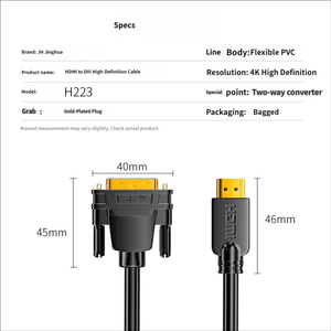 HDMI to <b>DVI</b> <b>Cable</b> Bi-Directional HDMI to <b>DVI</b>-D 24+1 Dual Link Gold Plated 1080P 4K@30Hz Cord for Laptop Graphics Card Monitor TV - Product Image 4