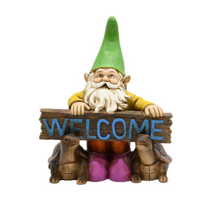 Polyresin souriant grand-père <span class=keywords><strong>jardin</strong></span> nain tenant une pancarte <span class=keywords><strong>de</strong></span> bienvenue - Product Image 1