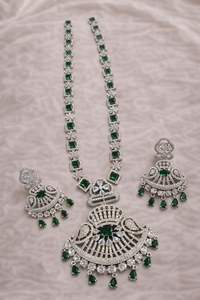 Traditional American Diamond Pendant Set - Classic Silver Plated <b>Necklace</b> <b>and</b> <b>Earrings</b> Jewelry for Women <b>and</b> Girls - Product Image 5