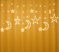 Rideau de fenêtre musulman avec étoiles et lune, fêtes musulmanes, féerique, Ramadan et Hajj Eid al-adha, décorations de fête, lumières
