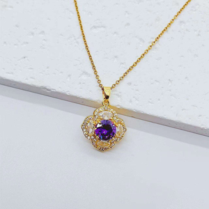 Haute Qualité 18k Plaqué Or En Acier Inoxydable Fleur Zircon Collier bijoux Plein Zircon Fleur Pendentif Collier pour les Femmes - Product Image 4