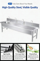 Évier de cuisine commercial Teyue en acier inoxydable 304 avec revêtement autonettoyant, surface antidérapante et canal de drainage