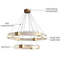 Lustre LED moderne à 2 niveaux, luminaire suspendu circulaire en acrylique doré pour salon, salle à manger, hall d'entrée