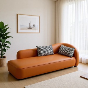 Canapé Courbé Crème en Cuir PU avec Rembourrage en Mousse pour Chambre, Bureau ou Zone de Repos – Design Semi-Circulaire - Product Image 2