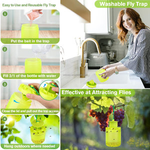 Piège à mouches en plastique solide suspendu pour l'extérieur, réutilisable, non toxique, écologique, avec attrape-insectes répulsif et dissuasif - Product Image 6