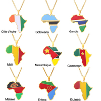 Nouvel Arrivage Collier Pendentif en Acier Inoxydable Forme Carte de l'Afrique avec Logo Drapeaux Nationaux Multiples Colliers de Mode