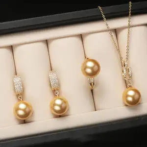 Wholesale Luxury Zircon Shell Pearl Jewelry Set for Wedding Bridal Gold Plated Pearl Necklace Earring