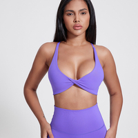 Nouveautés : Soutien-gorge de sport souple torsadé pour femme, maintien élevé, logo personnalisé, dos croisé, pour le yoga et la gym