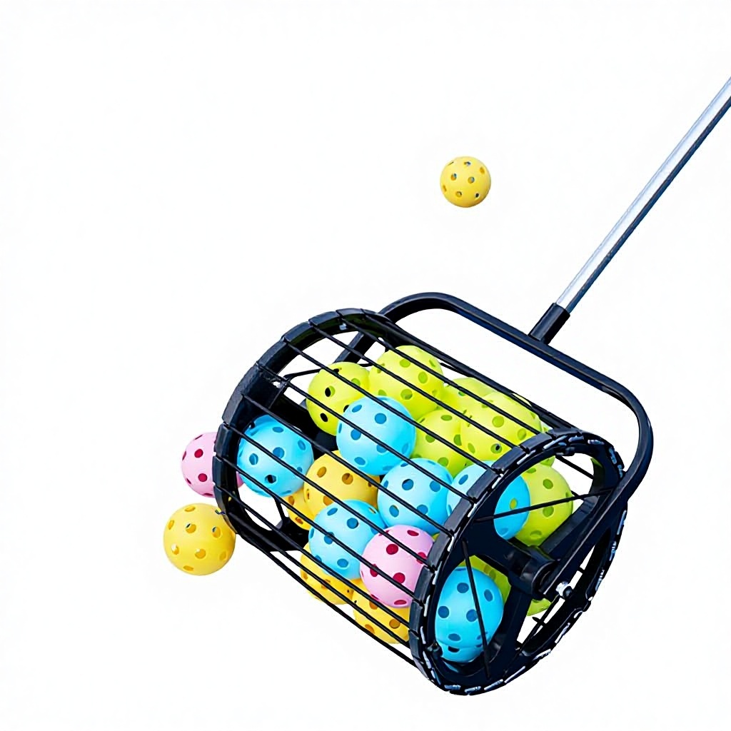 Pickleball Ball Picker Rolling Portable Telescopic Adjustable-Angle Collecting Net 26x30x100cm