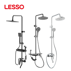 Set <span class=keywords><strong>Doccia</strong></span> Moderno a Parete LESSO in Ottone e Acciaio Inossidabile, Completo di Soffione e Rubinetto con Miscelatore Acqua Calda/Fredda - Product Image 4