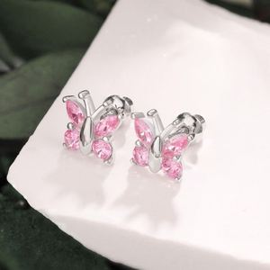 Dylam New Arrival Hypoallergenic Nickel Free 925 Sterling <b>Silver</b> Kid Children Oval 5A CZ Cubic Zirconia Butterfly <b>Stud</b> Earrings - Product Image 6