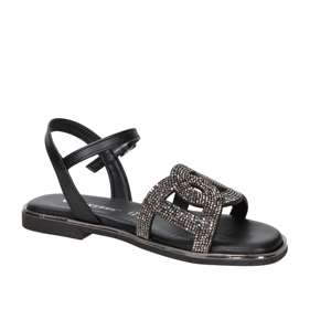 Valleverde Women's <b>Flat</b> Sandal Black 39 Rhinestone <b>Strap</b> <b>Ankle</b> Buckle - Product Image 2