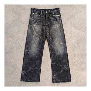 سروال جينز رجالي كلاسيكي عالي الجودة من Lotfeel بنطلون من العلامة الخاصة فضفاض مناسب لليابانيين جينز مغسول مدمر - Product Image 1