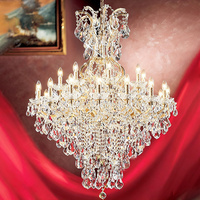 Lustre surdimensionné à plusieurs niveaux en cristal doré, style européen, avec bougies décoratives, pour grande salle de mariage et plafond haut