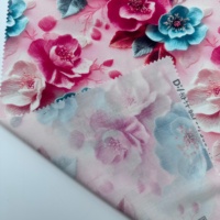 Tissu en coton bleu vintage à fleurs, imprimé réactif, toucher doux, tissu floral pour robe, jupe, chemisier, vêtements de nuit, matériel de couture pour femmes
