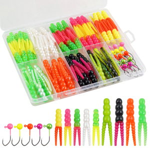 Kit de 109 señuelos para crappie, señuelos blandos tipo grub, anzuelos de pesca tipo jig, señuelos blandos de cola bifurcada, señuelos de natación para trucha, lubina, lucioperca, bluegill y perca. - Product Image 1