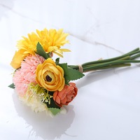 Bouquet de fleurs artificielles en soie 25 cm, roses et chrysanthèmes mélangés, pour décoration de mariage, vente en gros, approvisionnement en vrac