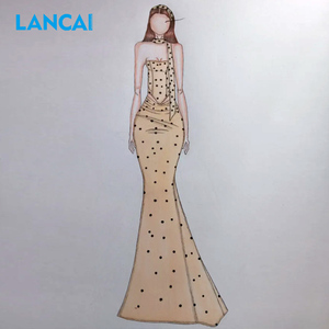 Vestido Maxi de Poliéster Reciclado con Estampado de Lunares, Estilo Sirena, Sostenible, sin Tirantes, para Cóctel o Noche, con Pañuelo, MOQ Bajo, Personalizado OEM - Product Image 2