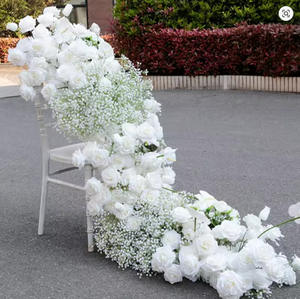 結婚式の装飾ホワイトローズと赤ちゃんの息の花テーブルランナーセンターピースアイル花ランナーフラワーアレンジメント - Product Image 6