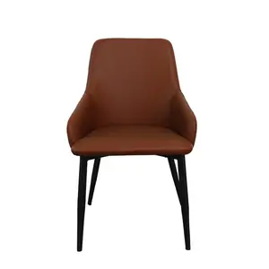 Modern Design Metal Leg Arm Chair Hotel Restaurant Furniture Brown Leather Dining Chair Leisure Chair