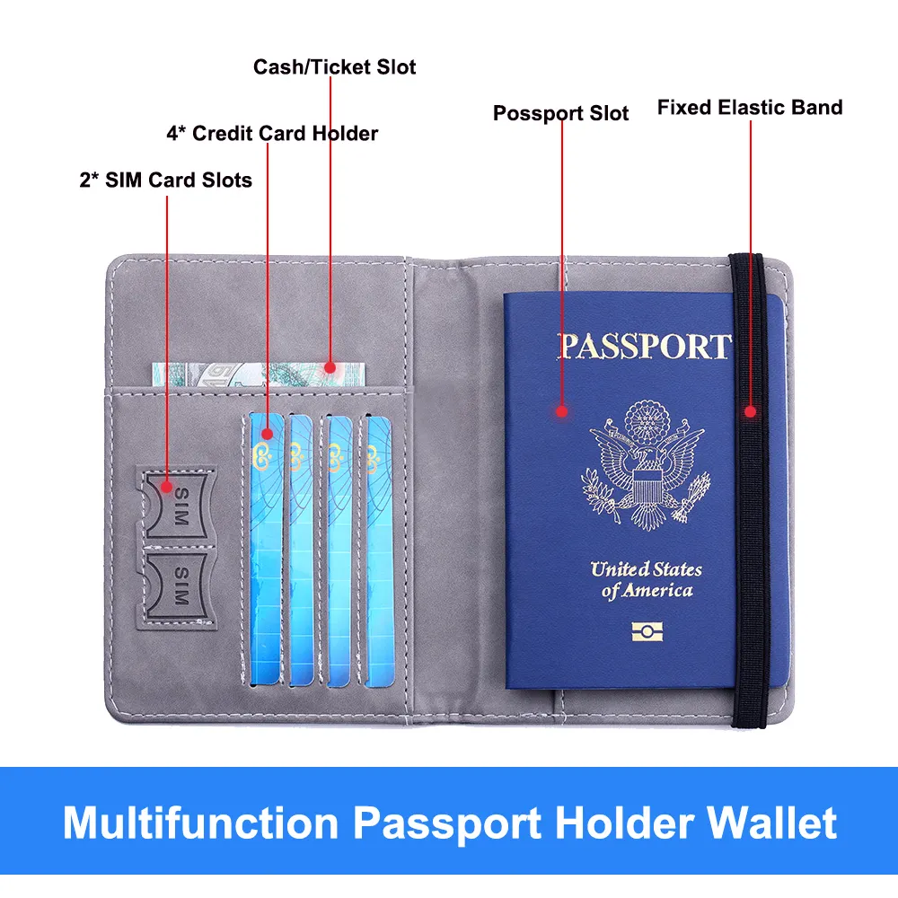थोक कस्टम पु चमड़े पासपोर्ट कवर के साथ सबसे अच्छा विक्रेता यात्रा बटुआ कार्ड का मामला टिकट स्लॉट आरएफआईडी अवरुद्ध पासपोर्ट धारक