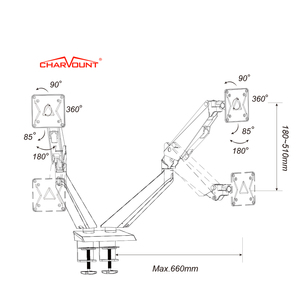 CHARMOUNT a molla a Gas a <span class=keywords><strong>doppio</strong></span> braccio <span class=keywords><strong>per</strong></span> <span class=keywords><strong>Monitor</strong></span> da gioco con luce RGB <span class=keywords><strong>per</strong></span> <span class=keywords><strong>Monitor</strong></span> da gioco braccio - Product Image 3