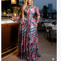 Robe longue pour femmes, imprimé abstrait, manches longues, boutonnée sur le devant, coupe trapèze, idéale pour les vacances, la plage, les soirées dansantes et les banquets