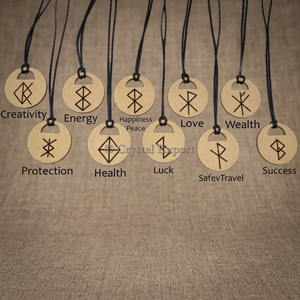 Juego de colgantes de runas de madera, forma circular, hechos a mano, para la creatividad, energía, amor, riqueza, protección, salud, suerte, viajes seguros, éxito - Product Image 2